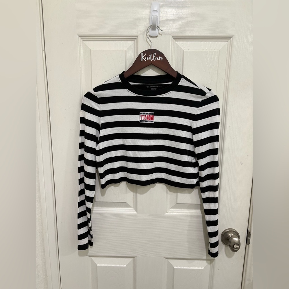 Tommy Hilfiger Black and White Striped Crop Top